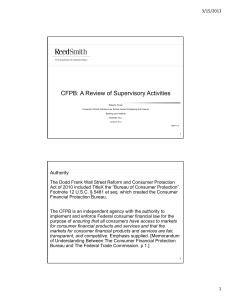 CFPB: A Review of Supervisory Activities 3/15/2013