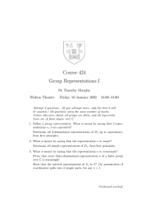 Course 424 Group Representations I Dr Timothy Murphy Walton Theatre