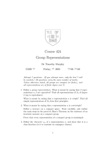 Course 424 Group Representations Dr Timothy Murphy GMB ??