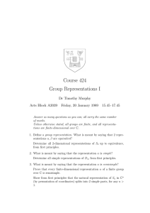 Course 424 Group Representations I Dr Timothy Murphy Arts Block A2039