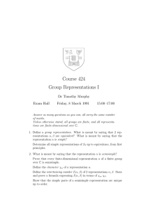 Course 424 Group Representations I Dr Timothy Murphy Exam Hall