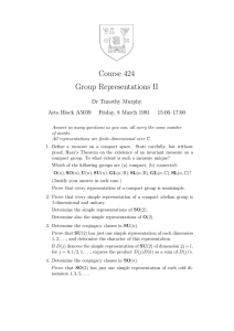 Course 424 Group Representations II Dr Timothy Murphy Arts Block A5039