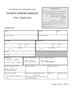 STUDENT SUPPORT SERVICES UNIVERSITY OF NORTHERN IOWA