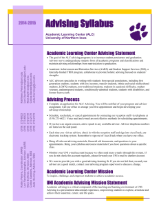 Advising Syllabus Academic Learning Center Advising Statement Academic Learning Center (ALC)