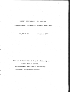 A.Gondhalekar,  D.Overskei,  R.Parker and J.West PFC/RR-78-15 1978