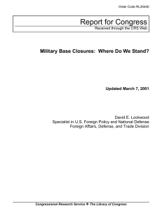 Report for Congress Military Base Closures:  Where Do We Stand?