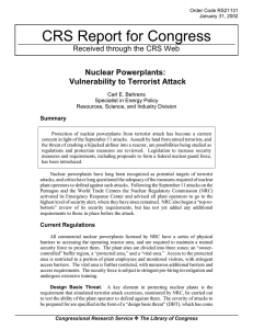 CRS Report for Congress Nuclear Powerplants: Vulnerability to Terrorist Attack