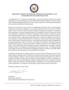 MESSAGE FROM THE SPECIAL INSPECTOR GENERAL FOR AFGHANISTAN RECONSTRUCTION