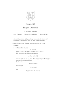 Course 428 Elliptic Curves II Dr Timothy Murphy Joly Theatre