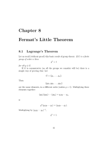 Chapter 8 Fermat’s Little Theorem 8.1 Lagrange’s Theorem