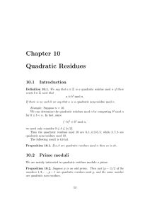 Chapter 10 Quadratic Residues 10.1 Introduction