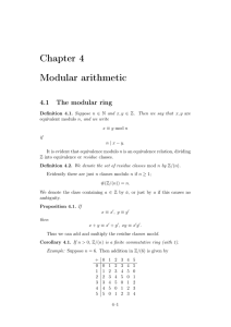 Chapter 4 Modular arithmetic 4.1 The modular ring
