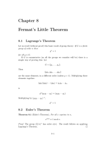 Chapter 8 Fermat’s Little Theorem 8.1 Lagrange’s Theorem