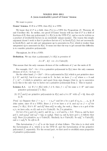 MA2215 2010–2011 A (non-examinable) proof of Gauss’ lemma We want to prove: