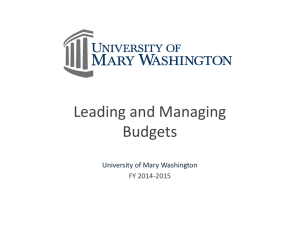 Leading and Managing Budgets University of Mary Washington FY 2014-2015