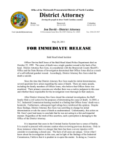 District Attorney FOR IMMEDIATE RELEASE