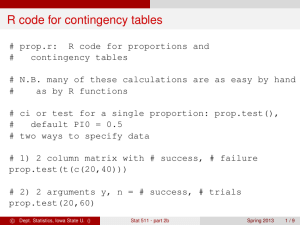 R code for contingency tables