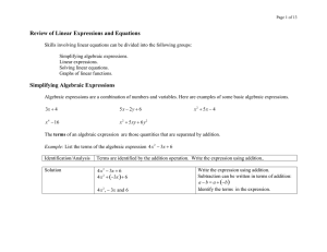 Review of Linear Expressions and Equations