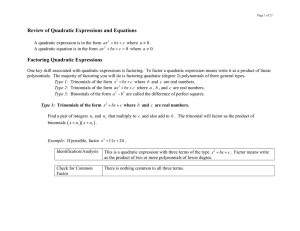 Review of Quadratic Expressions and Equations  Factoring Quadratic Expressions