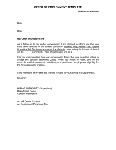 OFFER OF EMPLOYMENT TEMPLATE