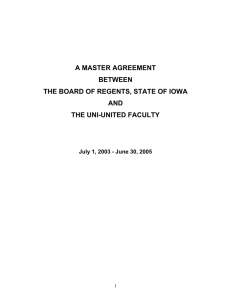 A MASTER AGREEMENT BETWEEN THE BOARD OF REGENTS, STATE OF IOWA AND