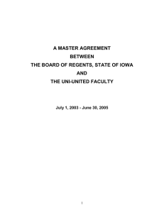 A MASTER AGREEMENT BETWEEN THE BOARD OF REGENTS, STATE OF IOWA AND