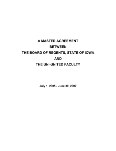 A MASTER AGREEMENT BETWEEN THE BOARD OF REGENTS, STATE OF IOWA AND