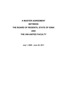 A MASTER AGREEMENT BETWEEN THE BOARD OF REGENTS, STATE OF IOWA AND