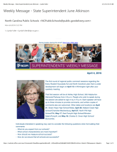 Weekly Message + State Superintendent June Atkinson April 4, 2016