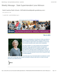 Weekly Message + State Superintendent June Atkinson Feb. 8, 2016