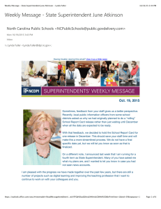 Weekly Message + State Superintendent June Atkinson Oct. 19, 2015