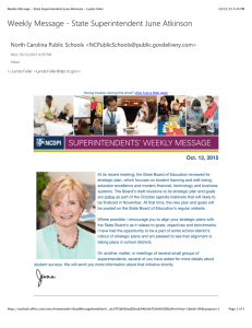 Weekly Message + State Superintendent June Atkinson Oct. 12, 2015