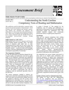 Assessment Brief Understanding the North Carolina Competency Tests of Reading and Mathematics
