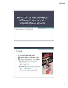Protections of Human Subjects in Research: Interface with medical/clinical services