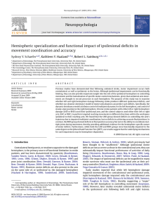 Neuropsychologia Hemispheric specialization and functional impact of ipsilesional deﬁcits in