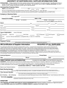 UNIVERSITY OF NORTHERN IOWA  SUPPLIER INFORMATION FORM