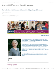 Nov. 24, 2015 Teachers' Biweekly Message North Carolina Public Schools &lt;&gt;