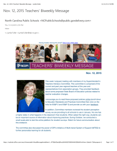 Nov. 12, 2015 Teachers' Biweekly Message North Carolina Public Schools &lt;&gt;