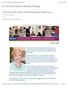 Oct. 22, 2015 Teachers' Biweekly Message North Carolina Public Schools &lt;&gt;