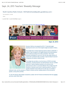 Sept. 24, 2015 Teachers' Biweekly Message North Carolina Public Schools &lt;&gt;