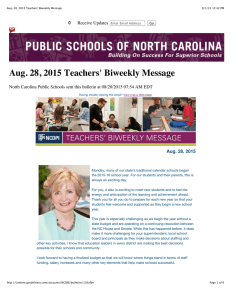 Aug. 28, 2015 Teachers' Biweekly Message 0 Re