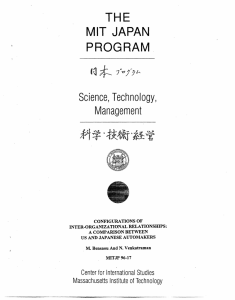 THE MIT JAPAN PROGRAM Science, Technology,