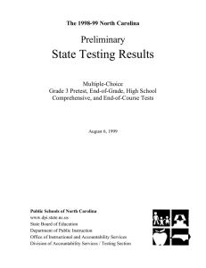 State Testing Results Preliminary The 1998-99 North Carolina Multiple-Choice