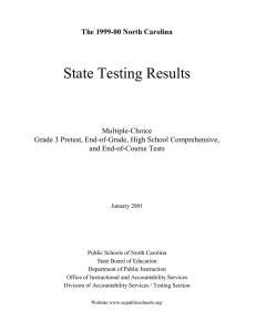 State Testing Results  The 1999-00 North Carolina Multiple-Choice