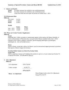 Summary of Special Provisions- Senate and House Bill 402