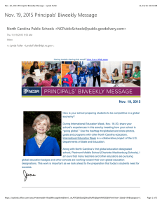 Nov. 19, 2015 Principals' Biweekly Message North Carolina Public Schools &lt;&gt;