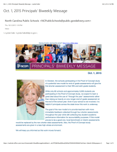 Oct. 1, 2015 Principals' Biweekly Message North Carolina Public Schools &lt;&gt;