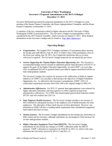 University of Mary Washington Governor’s Proposed Amendments to the 2013-14 Budget