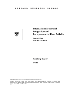 International Financial Integration and Entrepreneurial Firm Activity Working Paper