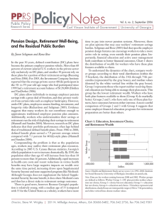 Policy Notes Pension Design, Retirement Well-Being, Carl Vinson Institute of Government